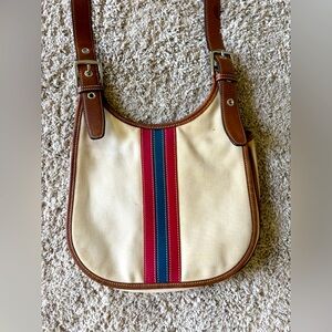 RARE Vintage Coach Varsity Stripe Crossbody Purse Bag Ivory Red Navy